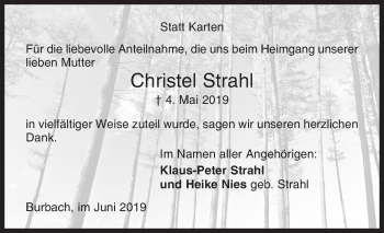 Traueranzeige von Christel Strahl von Siegener Zeitung