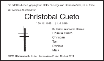 Traueranzeige von Christobal Cueto von Siegener Zeitung