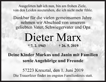 Traueranzeige von Dieter Marx von Siegener Zeitung