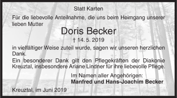 Traueranzeige von Doris Becker von Siegener Zeitung