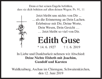 Traueranzeige von Edith Guse von Siegener Zeitung