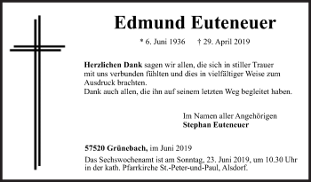 Traueranzeige von Edmund Euteneuer von Siegener Zeitung