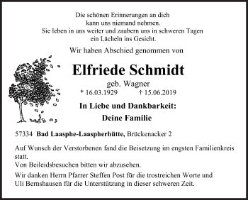 Traueranzeige von Elfriede Schmidt von Siegener Zeitung