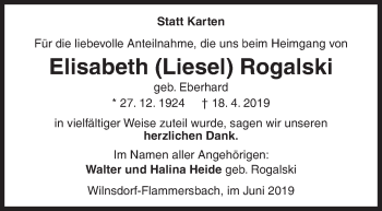 Traueranzeige von Elisabeth Rogalski von Siegener Zeitung