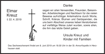 Traueranzeige von Elmar Kreuz von Siegener Zeitung
