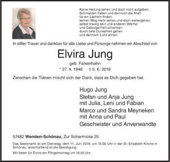 Traueranzeige von Elvira Jung von Siegener Zeitung