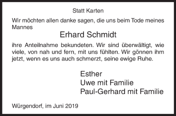 Traueranzeige von Erhard Schmidt von Siegener Zeitung