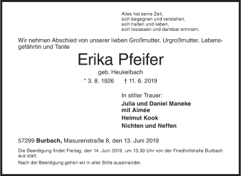Traueranzeige von Erika Pfeifer von Siegener Zeitung