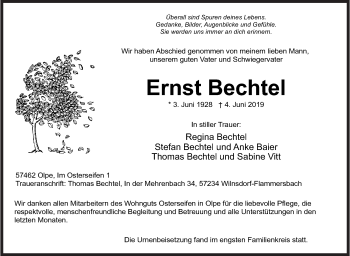 Traueranzeige von Ernst Bechtel von Siegener Zeitung