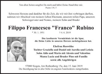 Traueranzeige von Filippo Francesco Rubino von Siegener Zeitung