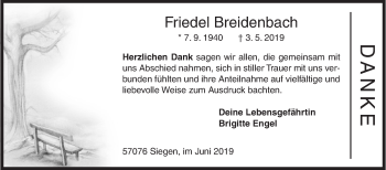 Traueranzeige von Friedel Breidenbach von Siegener Zeitung