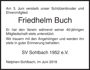 Traueranzeige von Friedhelm Buch von Siegener Zeitung