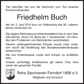 Traueranzeige von Friedhelm Buch von Siegener Zeitung