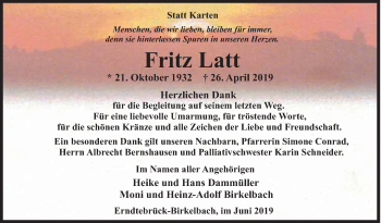 Traueranzeige von Fritz Latt von Siegener Zeitung