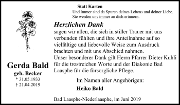 Traueranzeige von Gerda Bald von Siegener Zeitung