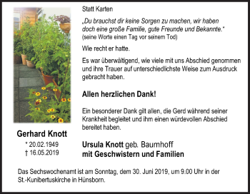 Traueranzeige von Gerhard Knott von Siegener Zeitung