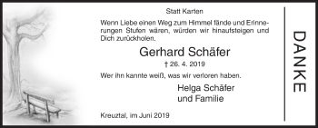 Traueranzeige von Gerhard Schäfer von Siegener Zeitung