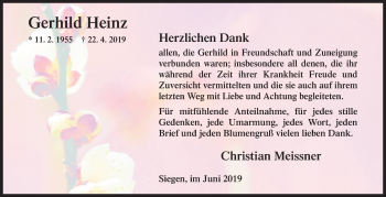 Traueranzeige von Gerhild Heinz von Siegener Zeitung