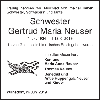 Traueranzeige von Gertrud Maria Neuser von Siegener Zeitung