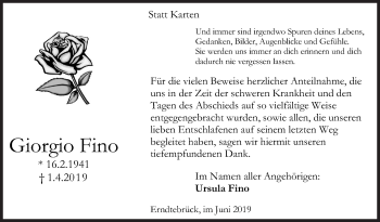Traueranzeige von Giorgio Fino von Siegener Zeitung