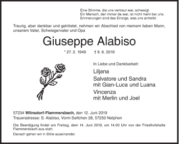 Traueranzeige von Giuseppe Alabiso von Siegener Zeitung