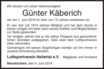 Traueranzeige von Günter Käberich von Siegener Zeitung