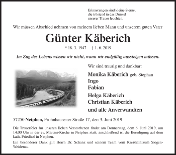 Traueranzeige von Günter Käberich von Siegener Zeitung