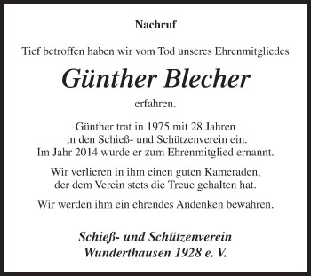 Traueranzeige von Günther Blecher von Siegener Zeitung