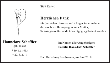 Traueranzeige von Hannelore Scheffler von Siegener Zeitung