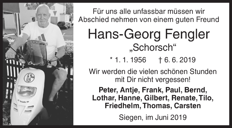  Traueranzeige für Hans-Georg Fengler vom 11.06.2019 aus Siegener Zeitung