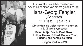 Traueranzeige von Hans-Georg Fengler von Siegener Zeitung