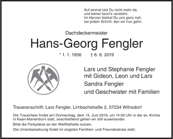 Traueranzeige von Hans-Georg Fengler von Siegener Zeitung