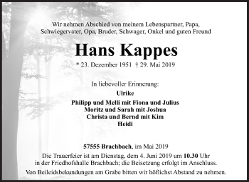 Traueranzeige von Hans Kappes von Siegener Zeitung