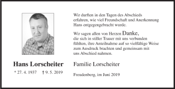 Traueranzeige von Hans Lorscheiter von Siegener Zeitung