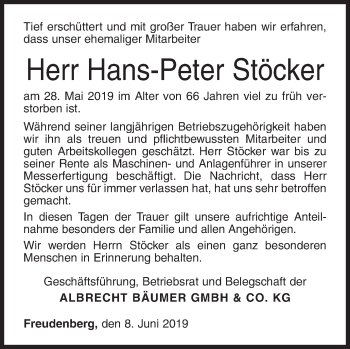 Traueranzeige von Hans-Peter Stöcker von Siegener Zeitung