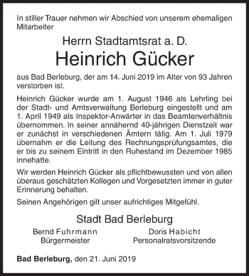Traueranzeige von Heinrich Gücker von Siegener Zeitung