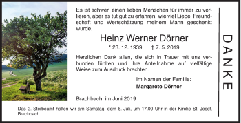 Traueranzeige von Heinz Werner Dörner von Siegener Zeitung