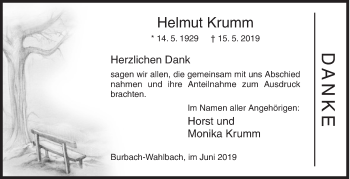 Traueranzeige von Helmut Krumm von Siegener Zeitung