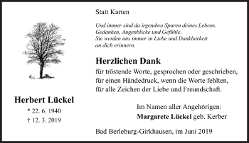 Traueranzeige von Herbert Lückel von Siegener Zeitung
