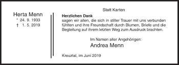 Traueranzeige von Herta Menn von Siegener Zeitung