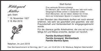Traueranzeige von Hildegard Müller von Siegener Zeitung