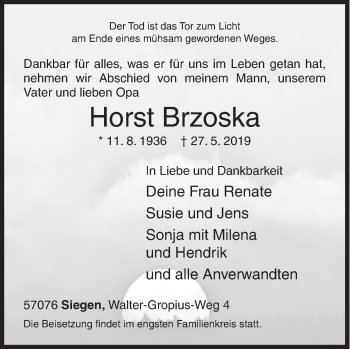 Traueranzeige von Horst Brzoska von Siegener Zeitung