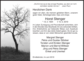 Traueranzeige von Horst Stenger von Siegener Zeitung