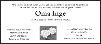 Traueranzeige von Inge  von Siegener Zeitung