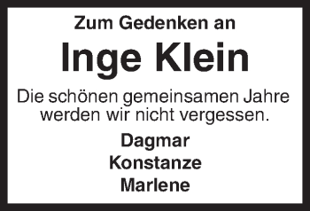 Traueranzeige von Inge Klein von Siegener Zeitung