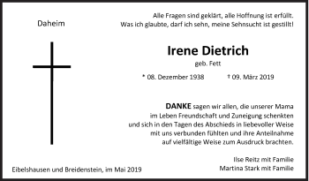 Traueranzeige von Irene Dietrich von Siegener Zeitung