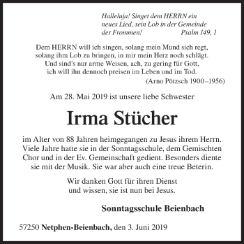 Traueranzeige von Irma Stücher von Siegener Zeitung