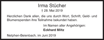 Traueranzeige von Irma Stücher von Siegener Zeitung