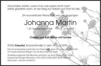 Traueranzeige von Johanna Martin von Siegener Zeitung