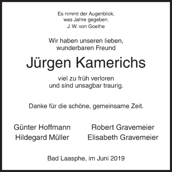 Traueranzeige von Jürgen Kamerichs von Siegener Zeitung